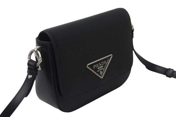 4 Prada Shoulder Bag Logo Calf Black Nero Silver