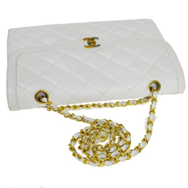 4 Chanel CC Matelasse Chain Shoulder Bag Leather White