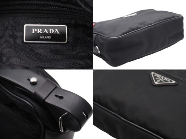 4 Prada Shoulder Belt Bag Studs Nylon Leather Black Red