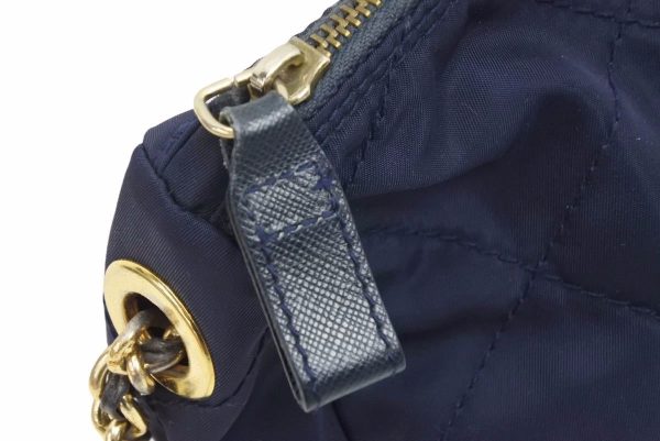 5 Prada Shoulder Bag Nylon Gold Chain Navy