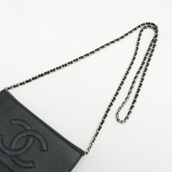 5 Chanel Caviar Leather Coco Timeless Chain Wallet Black