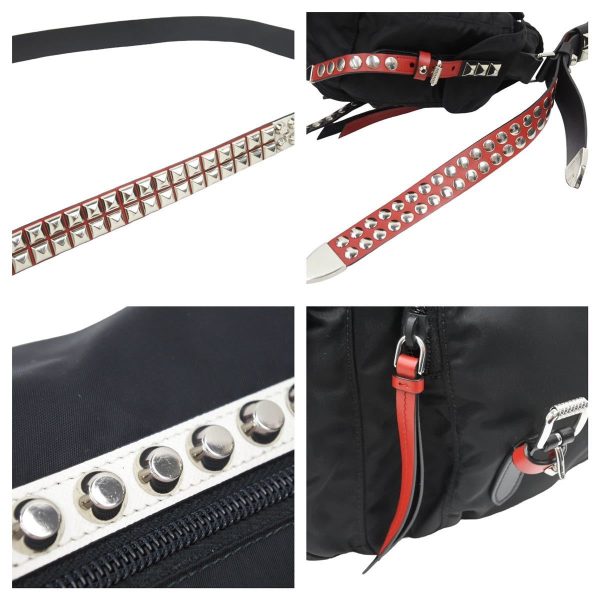 5 Prada Shoulder Bag Studded Messenger Nylon Black Red