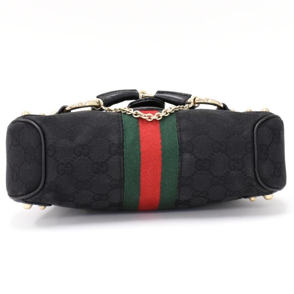 5000049884102143 4 Gucci GG Canvas Horsebit Handbag Black Sherry Line Web Red Green