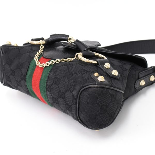 5000049884102143 5 Gucci GG Canvas Horsebit Handbag Black Sherry Line Web Red Green