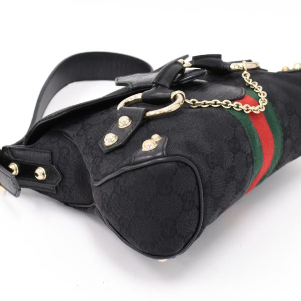 5000049884102143 6 Gucci GG Canvas Horsebit Handbag Black Sherry Line Web Red Green