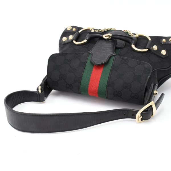 5000049884102143 7 Gucci GG Canvas Horsebit Handbag Black Sherry Line Web Red Green