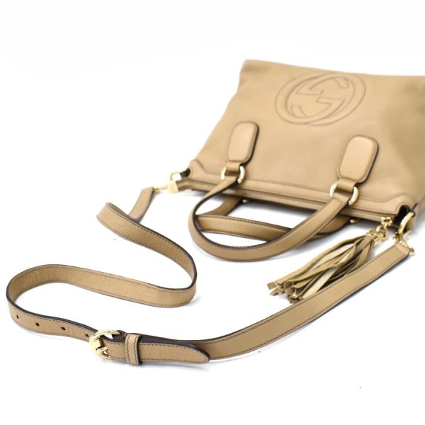 5000049884102523 7 Gucci Soho Interlocking G 2way Handbag Tassel Leather Beige