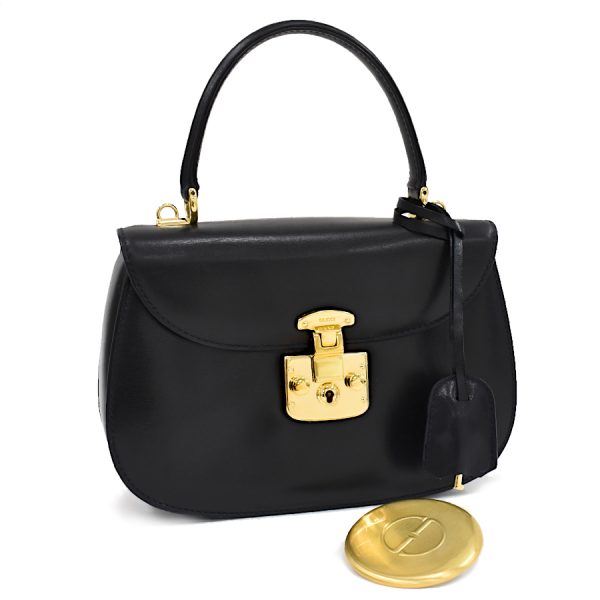 5000049884103019 1 Gucci Ladylock Handbag Leather Black Dark Navy Gold Hardware