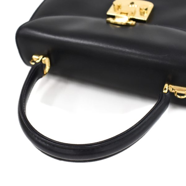 5000049884103019 6 Gucci Ladylock Handbag Leather Black Dark Navy Gold Hardware