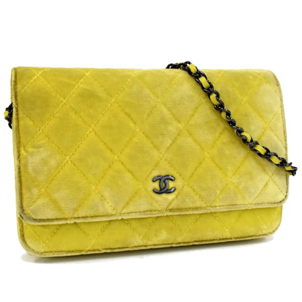 5000065884102383 1 Chanel Chain Shoulder Bag Wallet Mini Matelasse Coco Mark Velor Yellow