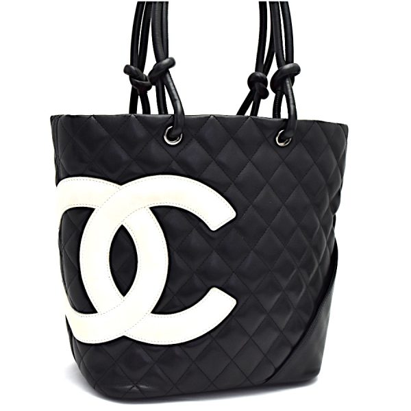 5000065884102403 1 Chanel Medium Tote Bag Cambon Line Leather Black White