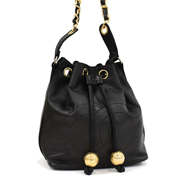 5000065884102444 1 Chanel Drawstring Chain Shoulder Bag Lambskin Leather Black Gold Hardware