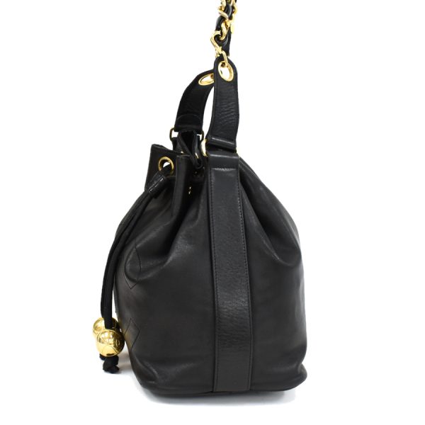 5000065884102444 2 Chanel Drawstring Chain Shoulder Bag Lambskin Leather Black Gold Hardware