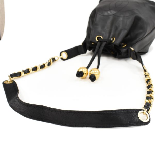 5000065884102444 7 Chanel Drawstring Chain Shoulder Bag Lambskin Leather Black Gold Hardware