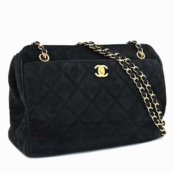 5000065884102453 1 Chanel Chain Shoulder Tote Bag Matelasse Suede Black Gold Hardware Coco Mark