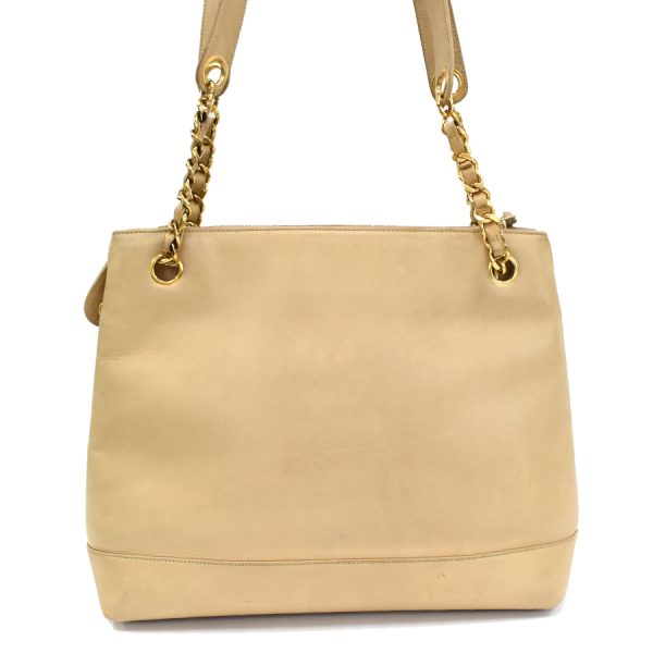 5000065884102466 3 Chanel Chain Shoulder Tote Bag Coco Mark Lambskin Leather Beige Gold Hardware