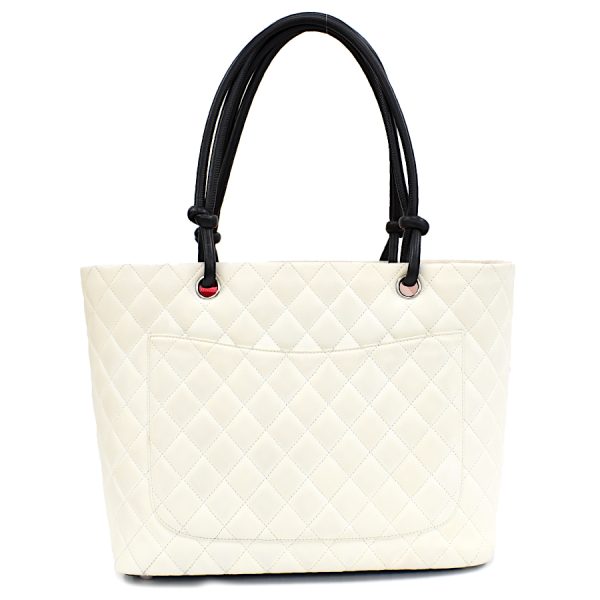 5000065884102468 3 1 Chanel Cambon Line Large Tote Bag Coco Mark Calfskin Leather White Black