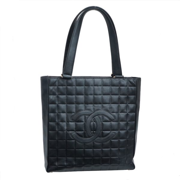 5000065884102539 1 Chanel Coco Mark Tote Bag Chocolate Bar Black Leather Hand Shoulder Bag