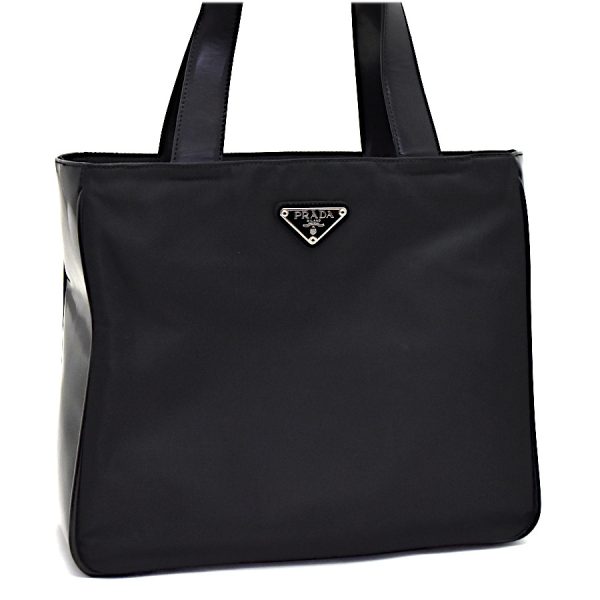 5000105884102990 1 Prada Tote Bag Nylon Patent Leather Black