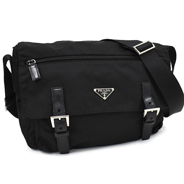 5000105884103025 1 Prada Messenger Shoulder Bag Nylon Leather Nero Black Triangle Logo