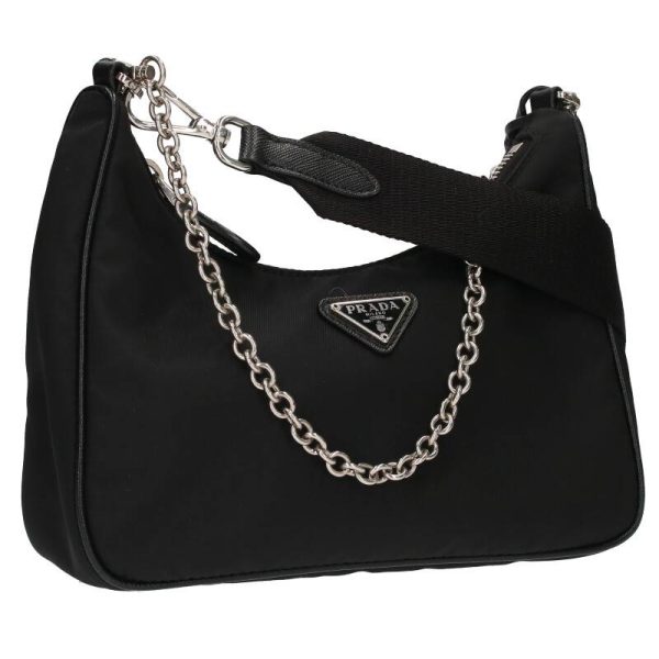 55052 230803 0271 1 Prada Nylon Chain Shoulder Bag Black