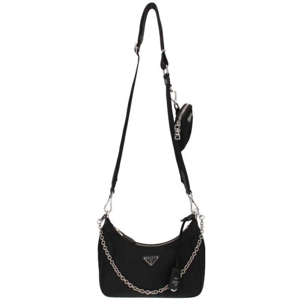 55052 230803 0271 2 Prada Nylon Chain Shoulder Bag Black