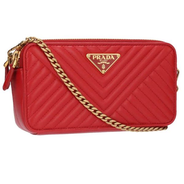 55052 231104 0122 1 Prada V Stitch Leather Chain Shoulder Bag Red