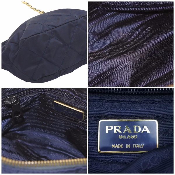 6 Prada Shoulder Bag Nylon Gold Chain Navy