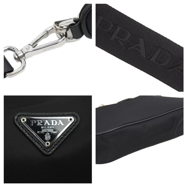 6 Prada Triangle Logo Plate Nylon Leather Black Silver