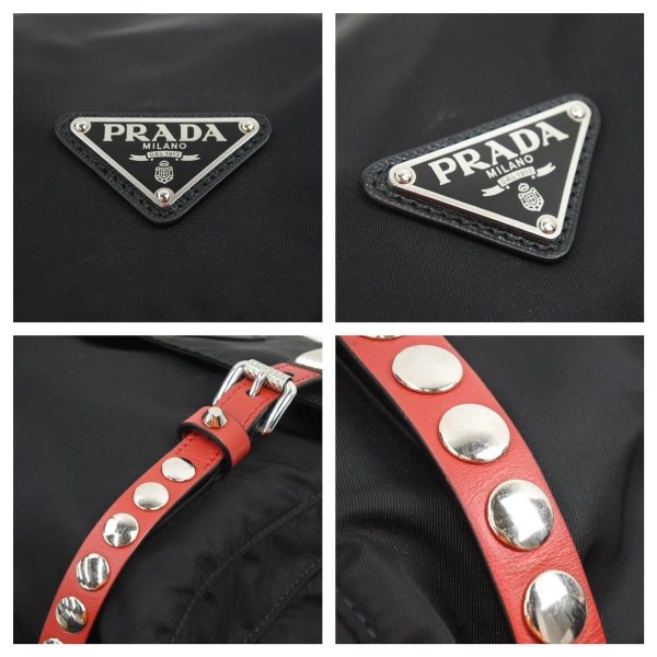 6 Prada Shoulder Bag Studded Messenger Nylon Black Red