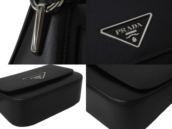 7 Prada Shoulder Bag Logo Calf Black Nero Silver