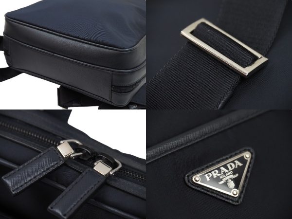 7 Prada Rucksack Logo Leather Navy Silver