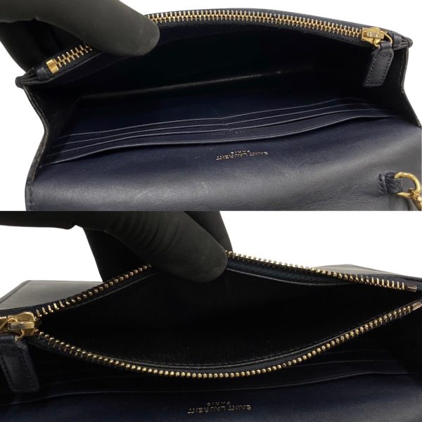 744f744 32416 9 Saint Laurent Paris YSL Logo Classic Kate Monogram Leather Shoulder Bag Navy