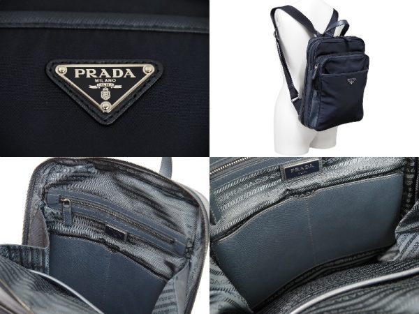 8 Prada Rucksack Logo Leather Navy Silver