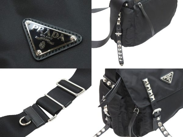 8 Prada Shoulder Bag Leather Black Silver