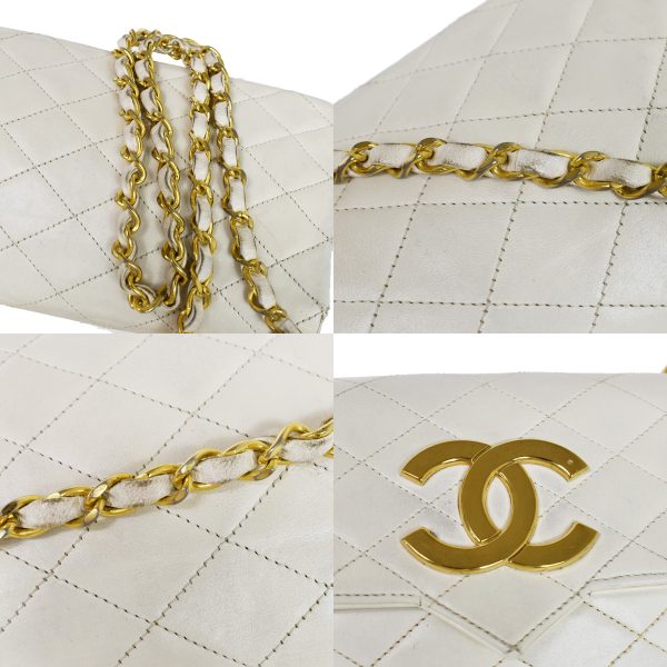 9 Chanel CC Logo Matelasse Chain Shoulder Bag Leather White