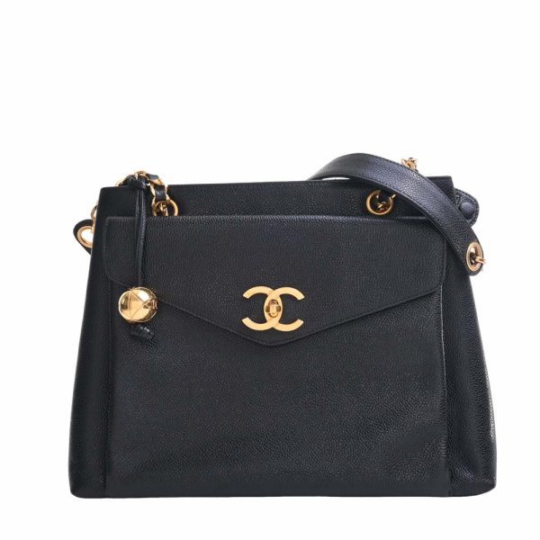 b5000459200000735 1 Chanel Caviar Skin Coco Mark Shoulder Bag Black