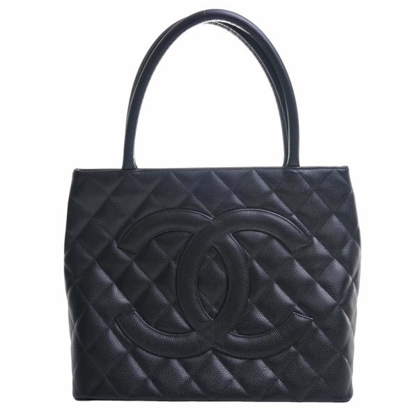 b5000460200000971 1 Chanel Caviar Skin Coco Mark Reproduction Tote Bag Black