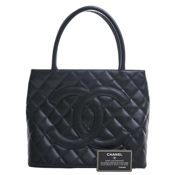 b5000460200000971 3 Chanel Caviar Skin Coco Mark Reproduction Tote Bag Black