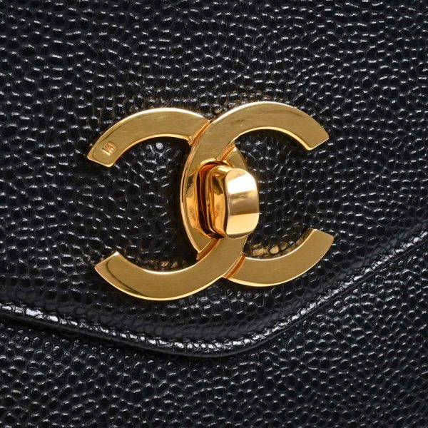 b5000460200000989 10 Chanel Caviar Skin Coco Mark Chain Tote Bag Black