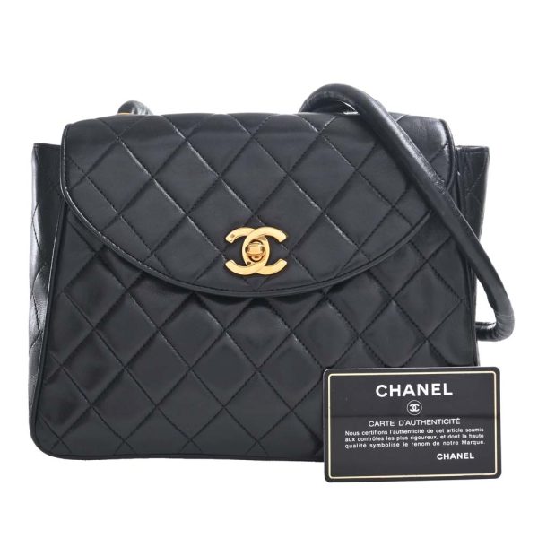 b5000590200003130 3 Chanel Lambskin Matelasse Coco Mark Turnlock Shoulder Bag Black