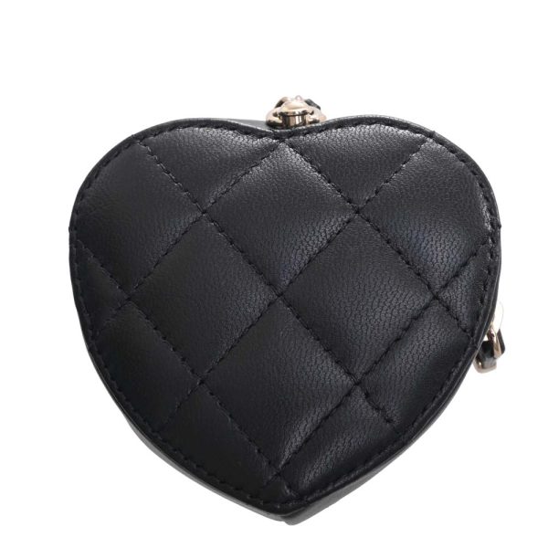 b5000590200003244 2 Chanel Lambskin Matelasse Heart Coco Mark Coin Case Chain Black