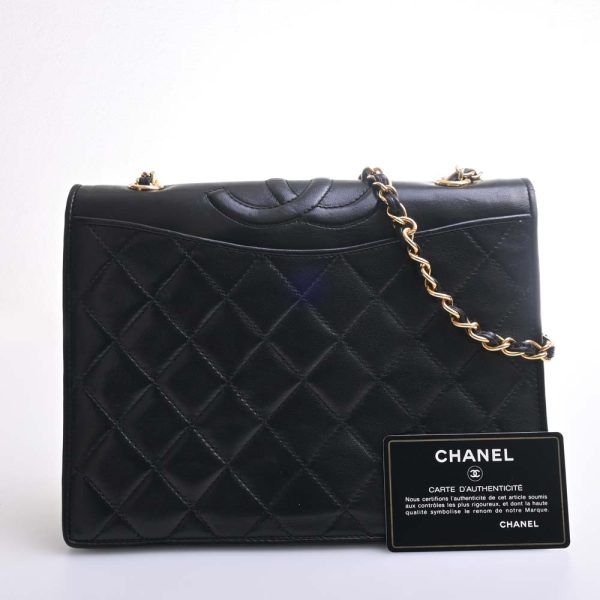 b5000590200003394 3 Chanel Lambskin Matelasse Coco Mark Chain Shoulder Bag Black