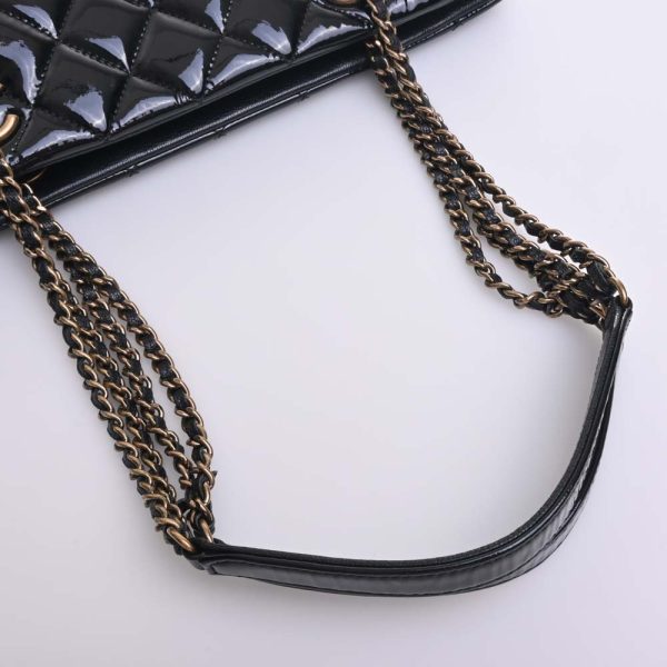 b5000599200000196 5 Chanel Patent Matelasse Coco Mark Chain Tote Bag Black