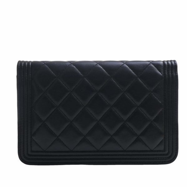 b5023911200001856 2 Chanel Leather Boy Coco Mark Chain Shoulder Wallet Long Black