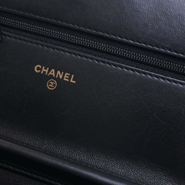 b5023911200001856 9 Chanel Leather Boy Coco Mark Chain Shoulder Wallet Long Black