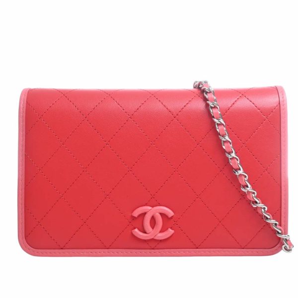 b5023911200001999 1 Chanel Leather Matelasse Coco Mark Chain Shoulder Long Wallet Red