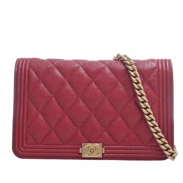 b5023920200001259 1 Chanel Caviar Skin Boy Coco Mark Chain Shoulder Long Wallet Red