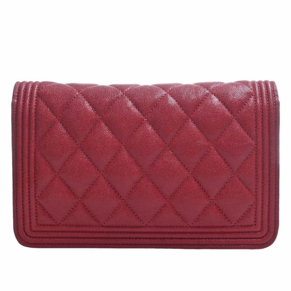 b5023920200001259 2 Chanel Caviar Skin Boy Coco Mark Chain Shoulder Long Wallet Red