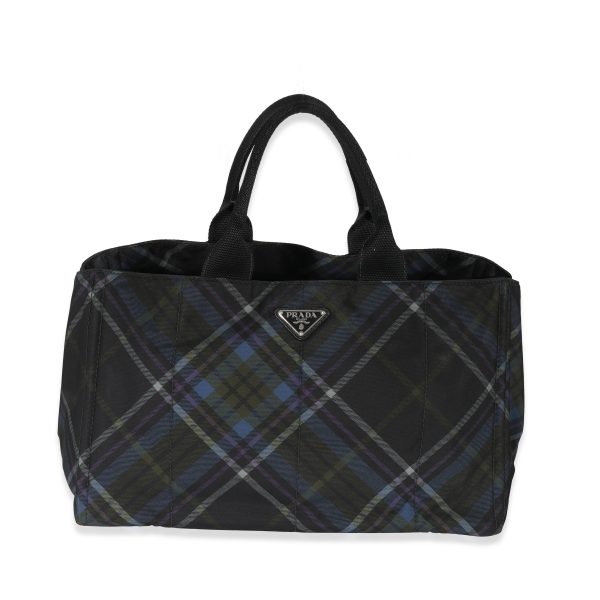 z130768 fv 0acb6ea3 4269 4651 9f43 06812a22ad86 Prada Multicolor Check Tessuto Medium Canapa Tote